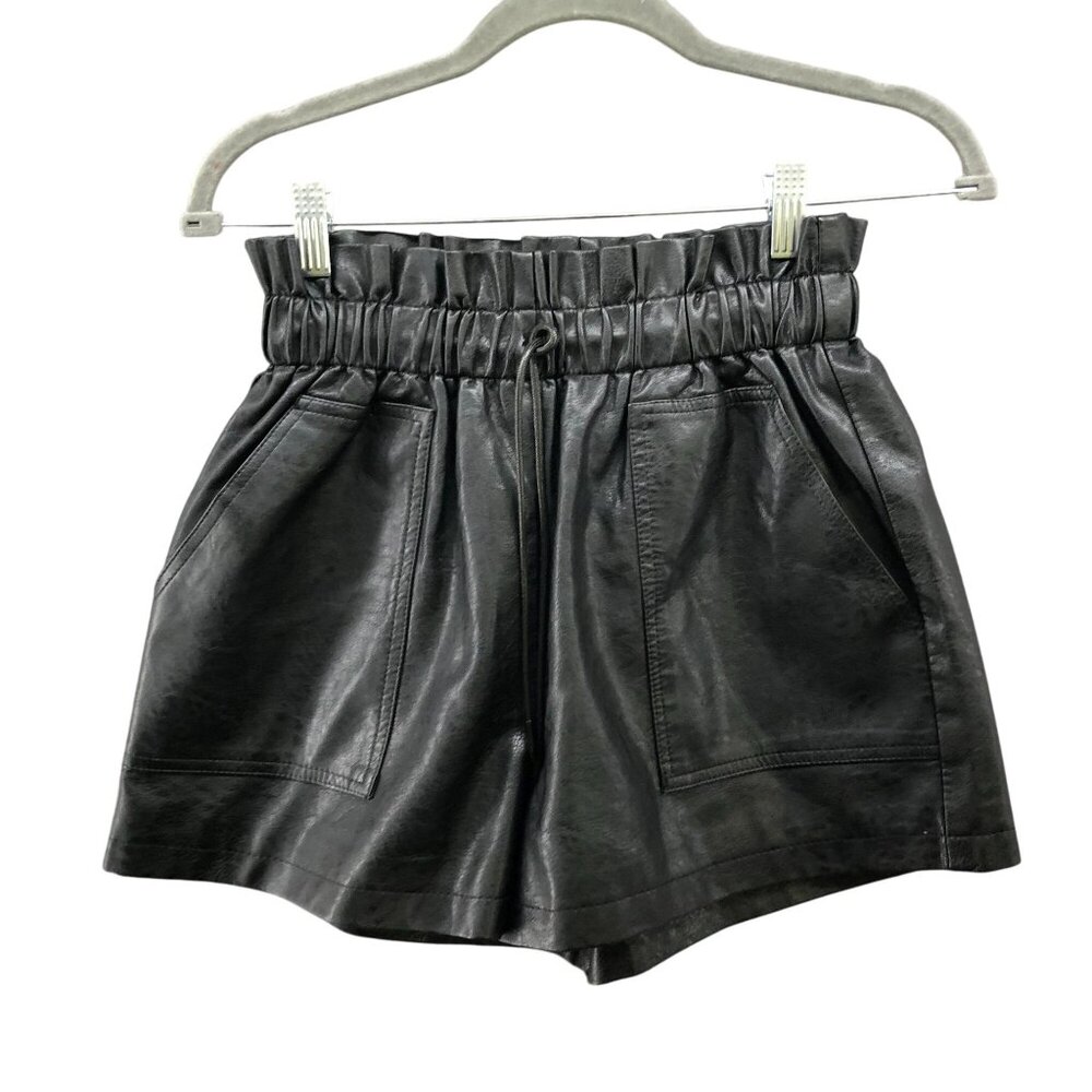 schjzpj High Waisted Faux Leather Shorts‎ Womens S Black Relaxed Drawstring
